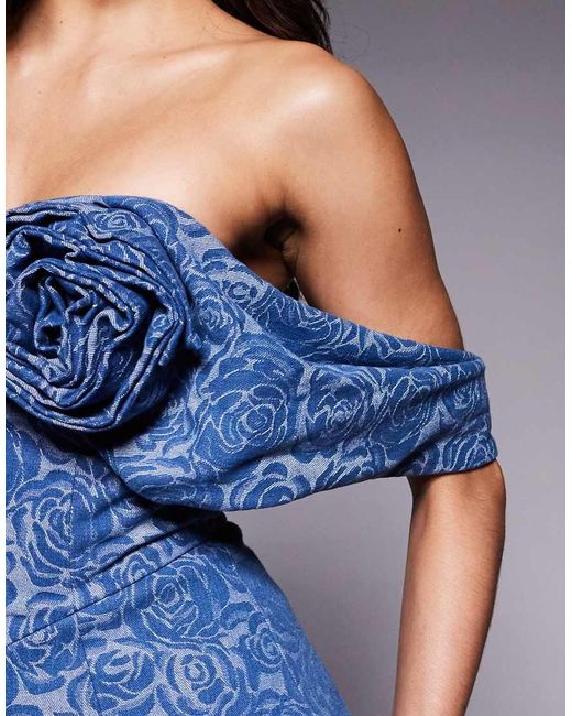 ASOS Blue Bandeau Corsage Off The Shoulder Dress