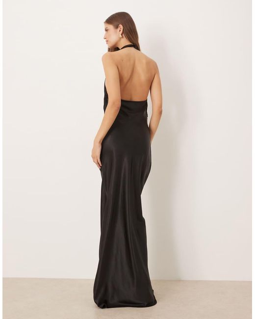 SNDY'S Natural Satin Cowl Neck Scarf Detail Maxi Dress