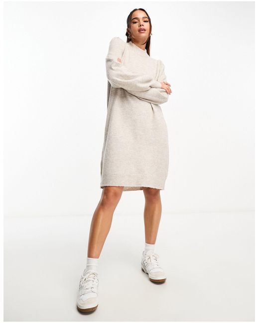 Jdy White Puff Sleeve Knitted Mini Jumper Dress