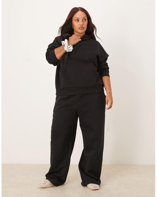 ASOS Black Asos Design Curve Wide Leg Brushback Jogger