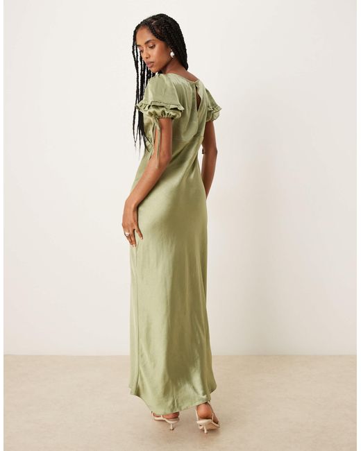 ASOS Green Milkmaid Tie Puff Sleeve Midi Dress