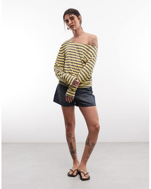 Collusion Multicolor Long Sleeve Off The Shoulder Top