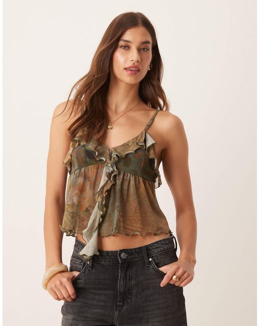ASOS Multicolor Textured Frill Cami Babydoll Top
