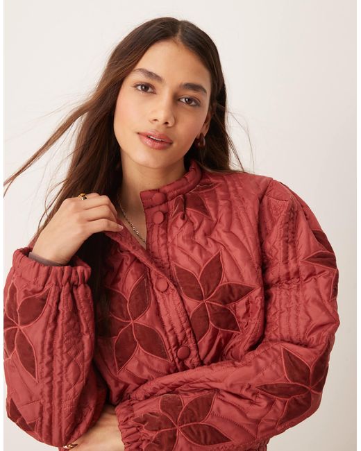 Free People Red Quinn Quilted Patchwork Jacket
