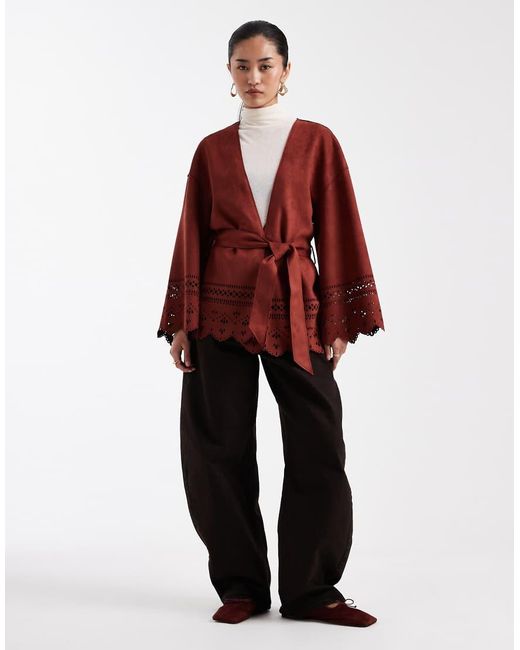 Miss Selfridge Red Faux Suede Cut Work Jacket