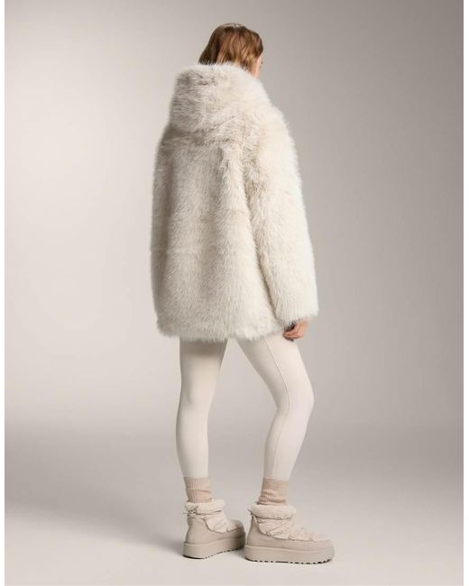 Oysho Natural Faux Fur Hooded Jacket