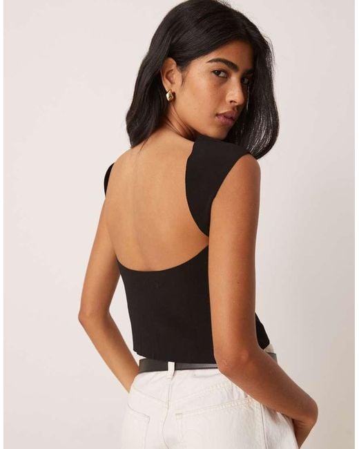 Mango Black Sculpt Backless Tee With Cap Sleeve