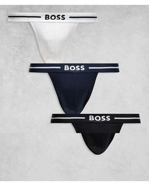 Boss White Bold 3 Pack Logo Waistband Jockstraps for men