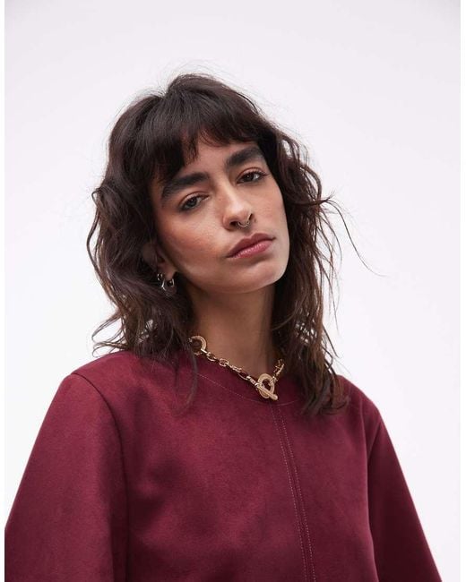 ASOS Red Faux Suede Seam Detail Short Sleeve Tee Swing
