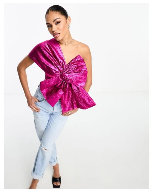 Collective The Label Pink Exclusive Metallic Bow Crop Top