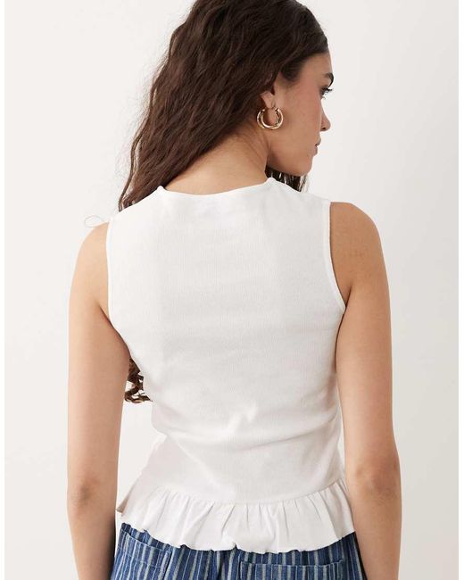 Miss Selfridge White Button Through Tank With Frill Hem