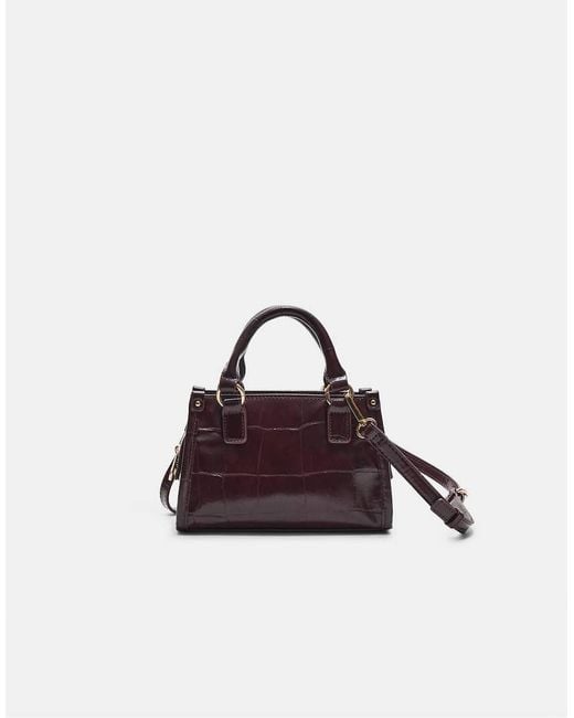 Stradivarius Red Mock Croc Mini Tote Bag