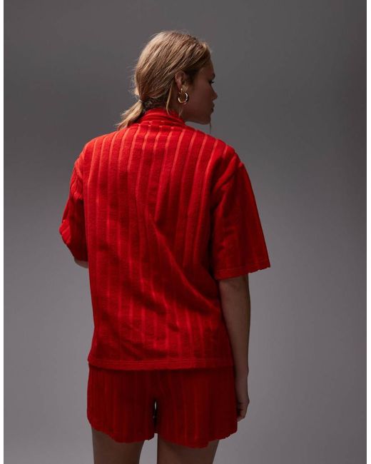 TOPSHOP Red Terrycloth Boxy Shirt