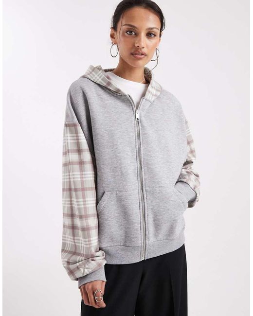 Collusion Gray Mixed Check Zip-through Hoodie