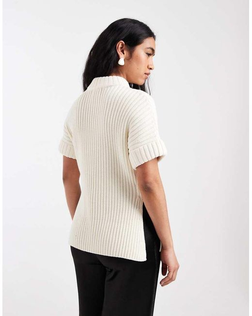 ASOS White Stuffed Neck Short Sleeve Knit Slit Side Top
