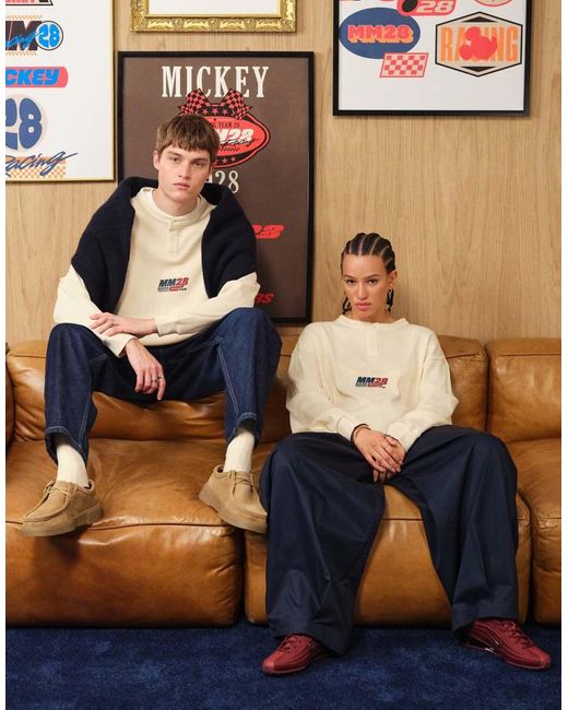 ASOS White Disney Racing Boxy Long Sleeve T-shirt With Mickey Print