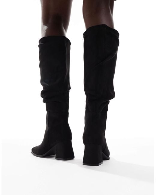 SEQWL Black Fished Slouchy Block Heel Knee Boots