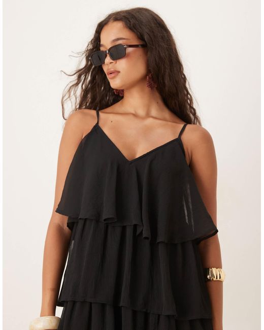 Vila Black – gerafftes camisole-maxikleid