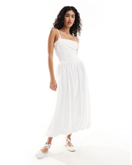 ASOS White Strappy Drop Waist Midaxi Dress With Poplin Bubble Hem