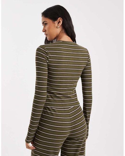 Miss Selfridge Green Striped Long Sleeve Top Co-ord