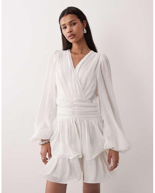 Gina Tricot Natural V Neck Wide Sleeve Mini Dress