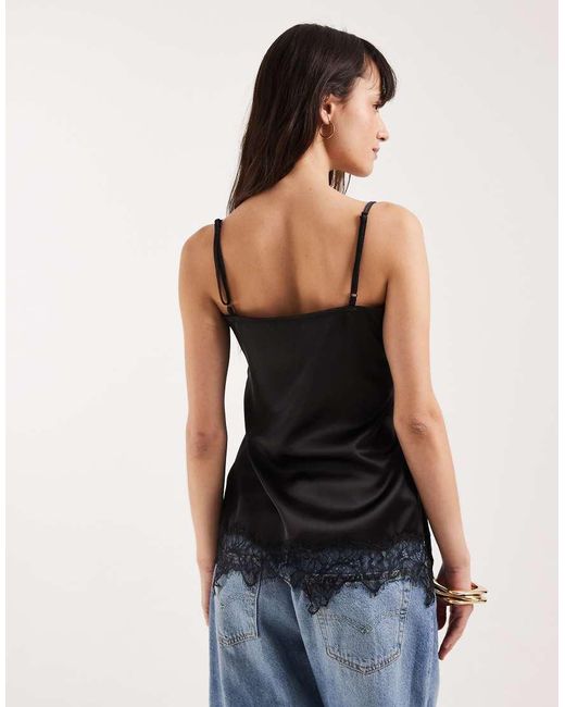 ASOS Black Lace Trim Longline Satin Cami Top