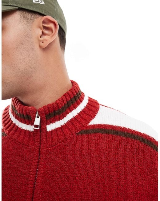 Cotton On Red Zip Through Knit Jumper for men