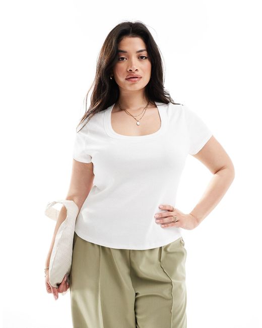ASOS White Asos Design Curve Square Neck Cap Sleeve T-shirt With Thick Binding
