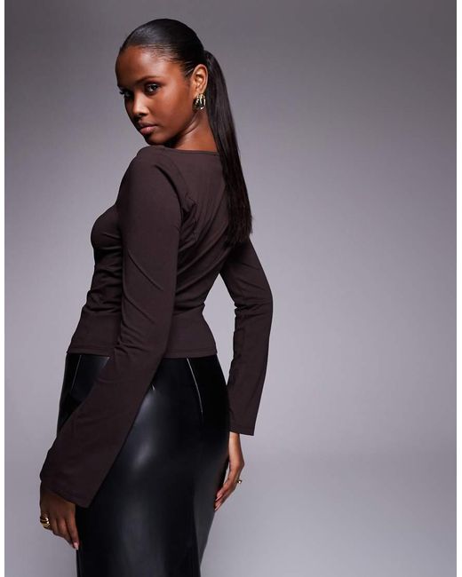 ASOS Gray Square Neck Long Sleeve Corset Top