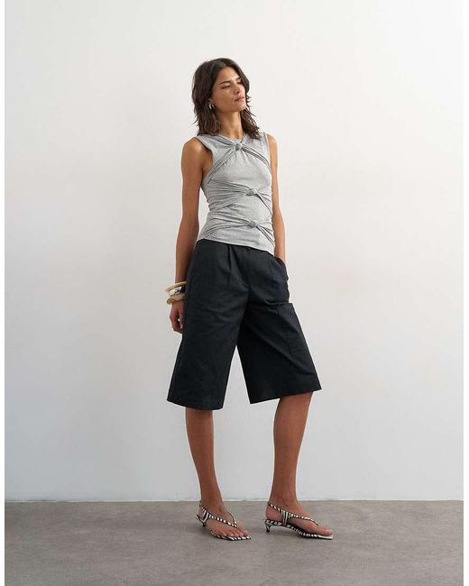 TOPSHOP Gray Knot Front Detail Top