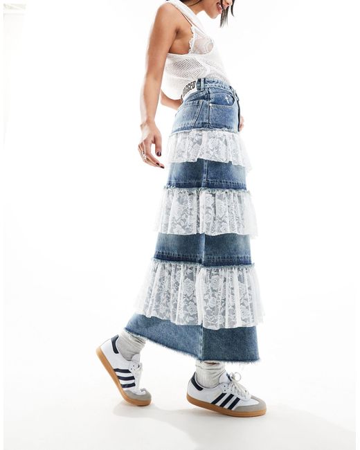The Ragged Priest Blue Tiered Maxi Skirt