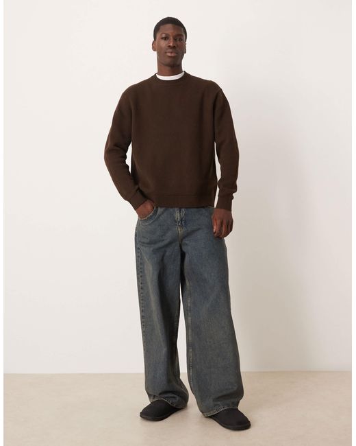 SELECTED – kastiger strickpullover aus 100% baumwolle in Brown für Herren