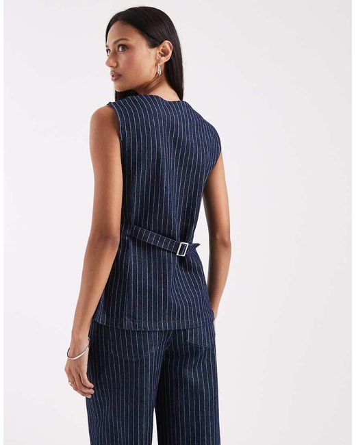 Pieces Denim Gilet Met Lange Pasvorm En Krijtstreep in het Blue