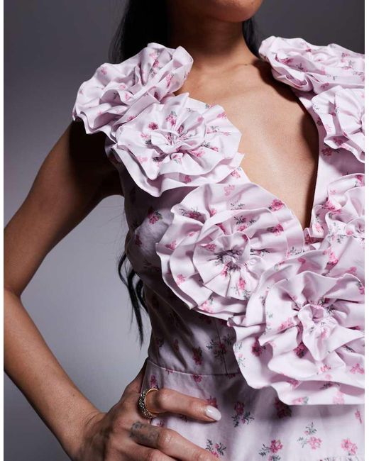 ASOS Purple Plunge Drop Waist Corsage Maxi Dress