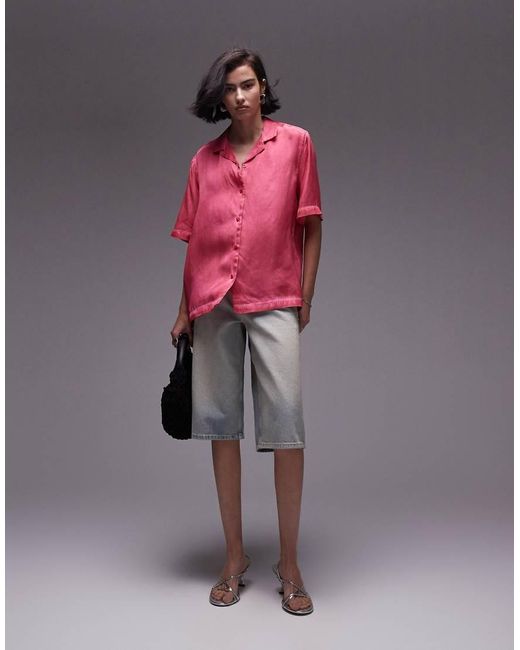 TOPSHOP Pink Short Sleeve Satin Co Ord Shirt