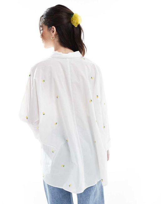 ONLY White Boxy Shirt With Lemon Embroidery