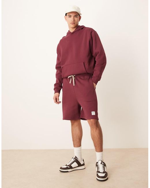 Pantalones Cortos Burdeos Extragrandes Con Parche De (Parte De Un Conjunto)-Rojo ASOS de hombre de color Red