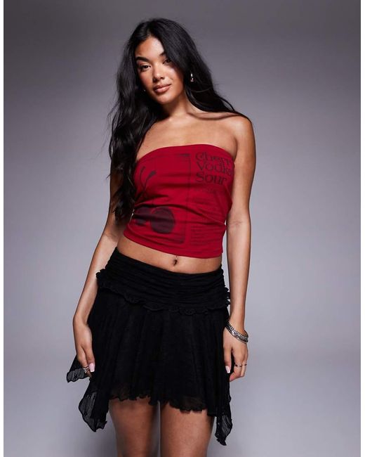 Princess Polly Red Chery Sip Cocktail Bandeau Top