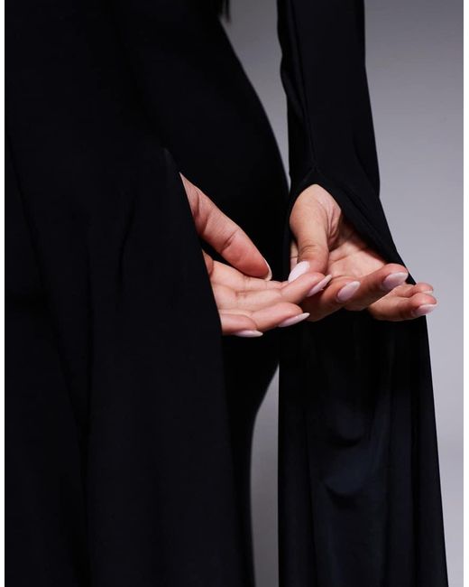 ASOS Black Scoop Neck Maxi Dress With Exaggerated Drape Floor Length Sleeve
