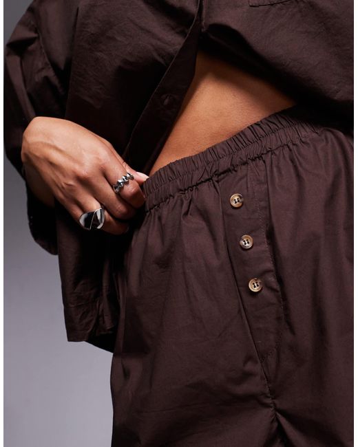 River Island Brown Button Front Poplin Shorts Co-ord