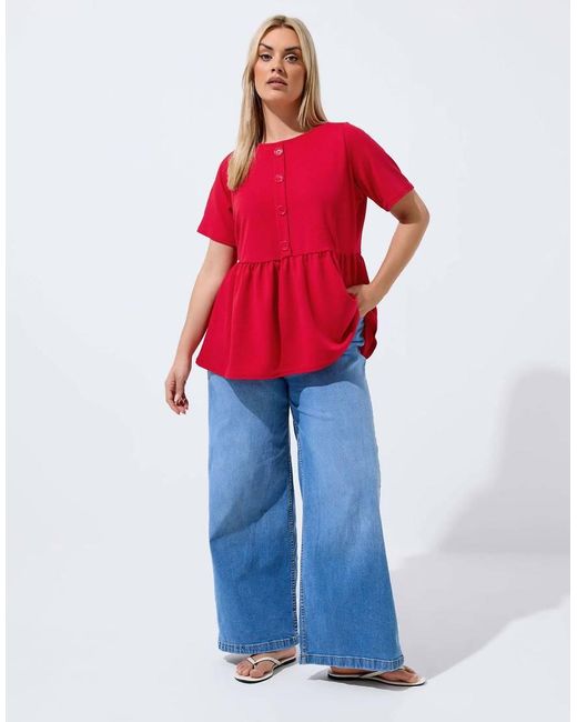 Yours Clothing Red Button Peplum Top