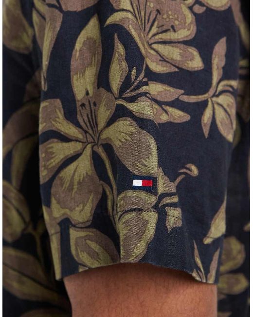 Tommy Hilfiger Black Linen Short Sleeve Shirt Co-ord for men