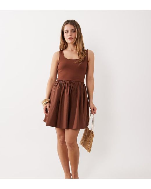 Nobody's Child Petite Brown Colorado Scoop Neck Ruched Skirt Mini Dress