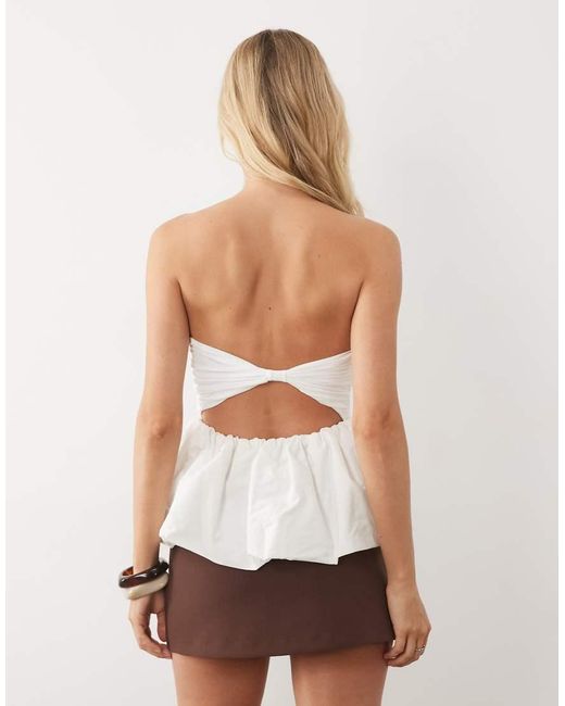 ASOS White Ruched Peplum Bandeau Top With Back Cutout