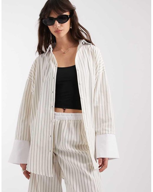 ASOS Natural Oversized Contrast Cuff Shirt
