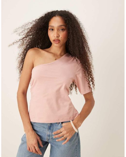 ASOS Top Met Blote Schouder En Gerimpelde Taille in het Pink