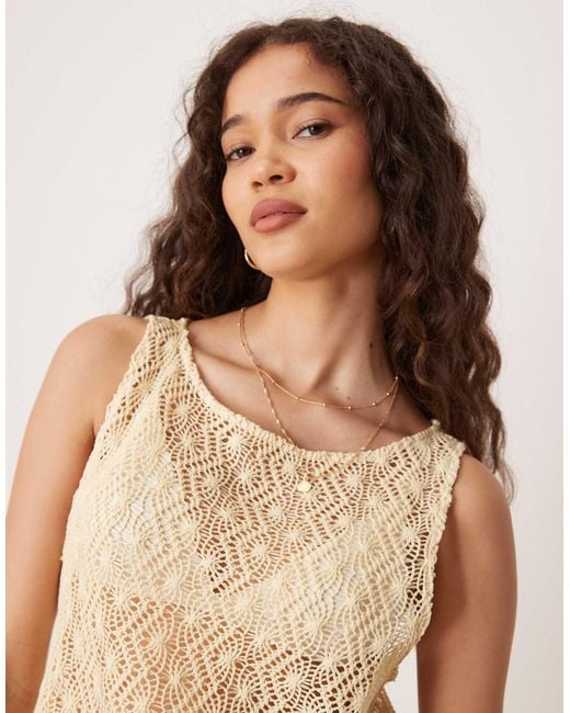 Vila Natural Sheer Zig Zag Crochet Sleeveless Top