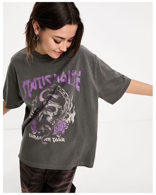 T-shirt coupe boyfriend à imprimé rock - délavé/violet ASOS en coloris Black