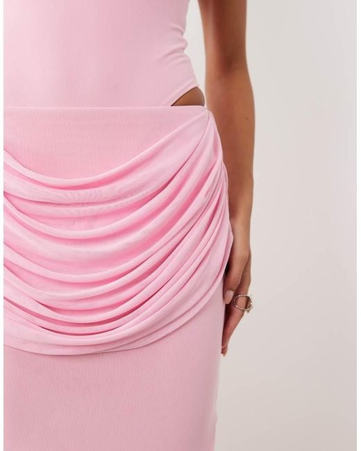 Wanderdoll Pink Gracie Sculpted Drape Detail Maxi Skirt