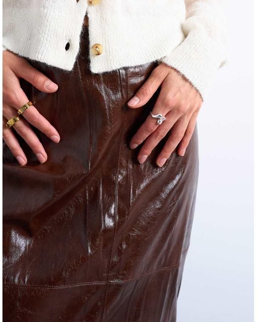 TOPSHOP White Faux Leather High Shine Midi Skirt